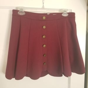 She + Sky Scalloped Edge Red Skirt with Buttons